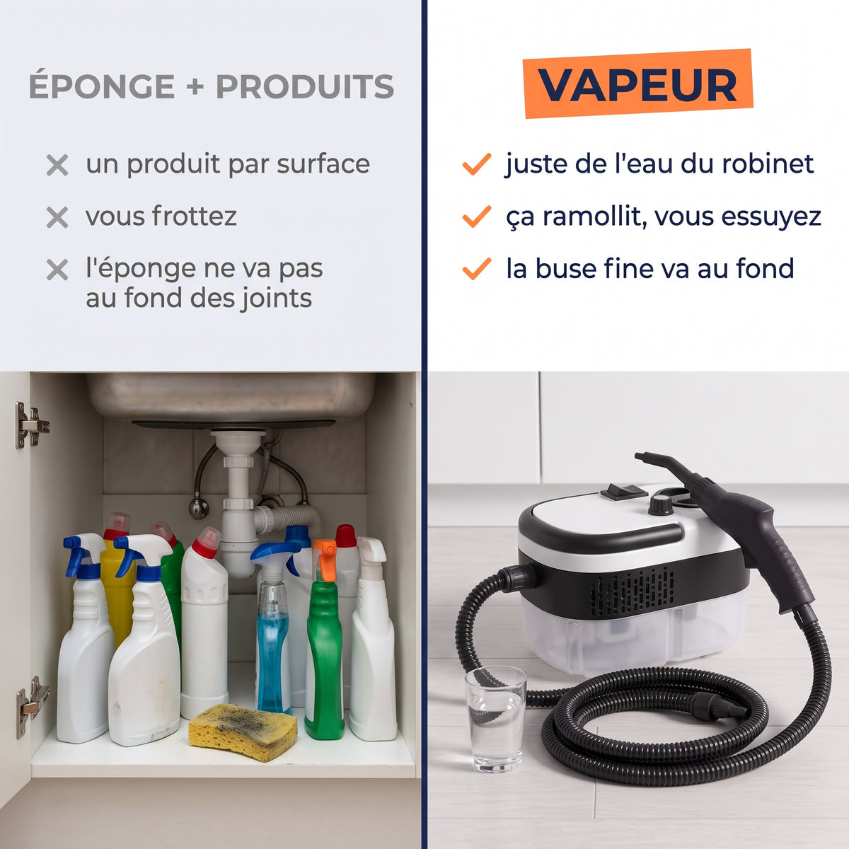 Éponge et produits ou vapeur